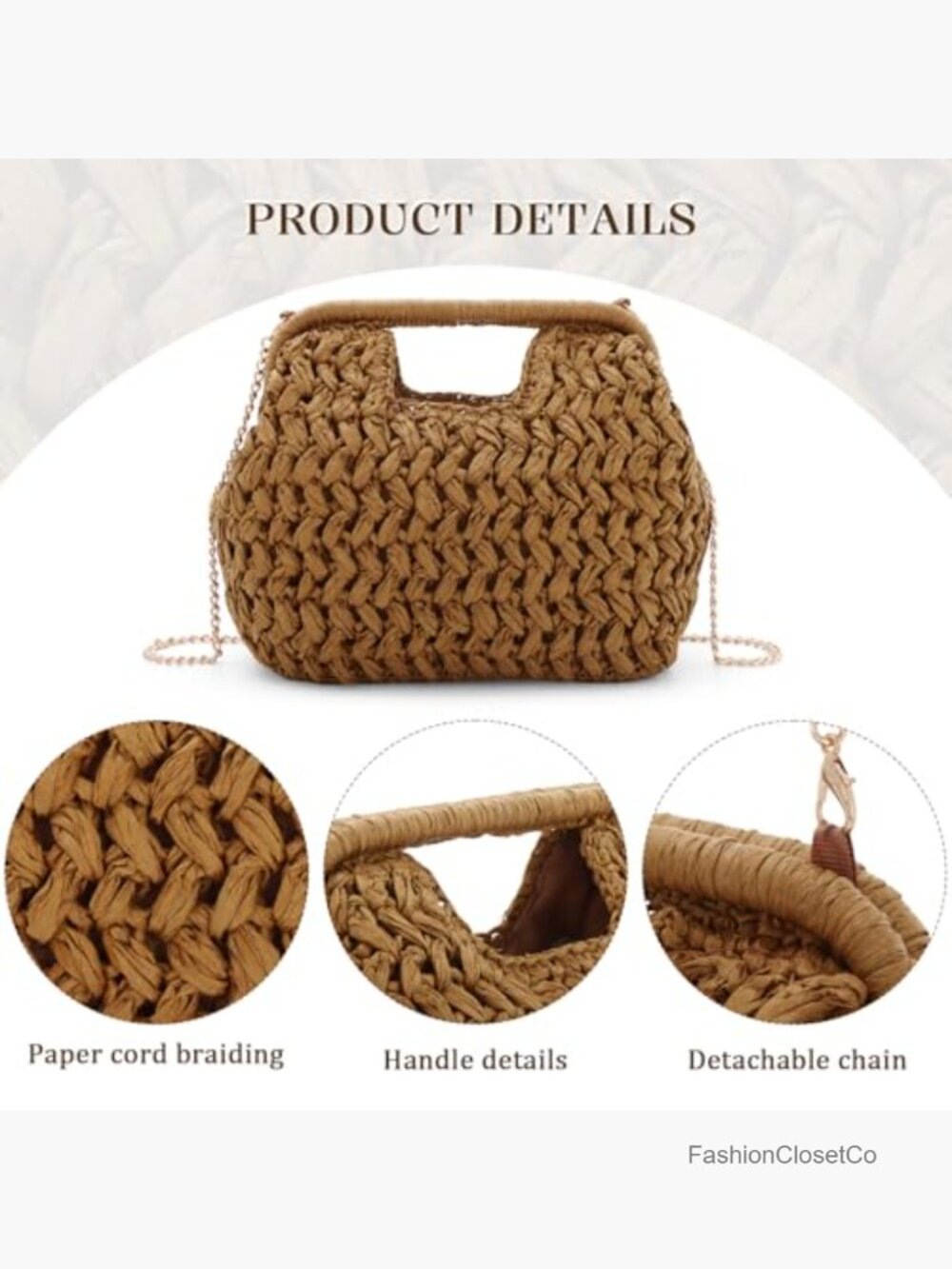 Straw Clutch Purse for Women Summer Beach Woven Bags Top Handle Crossbody - Picture 4 of 7